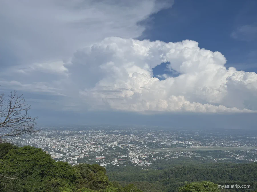 View over Chiang Mai from the forested Doi Suthep mountains