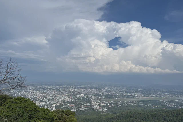 Wide view over Chiang Mai from the forested slopes of Doi Suthep