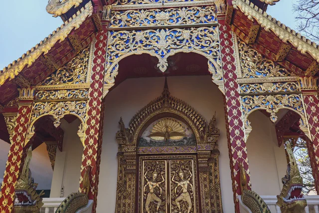 Ornate silver-colored facade of Wat Sri Suphan in Chiang Mai