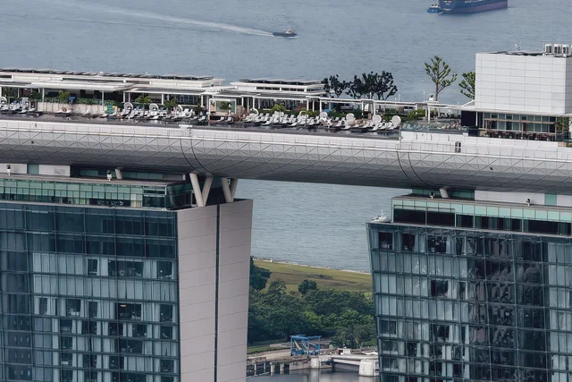 Marina Bay Sands towers viewed from below in Singapore
